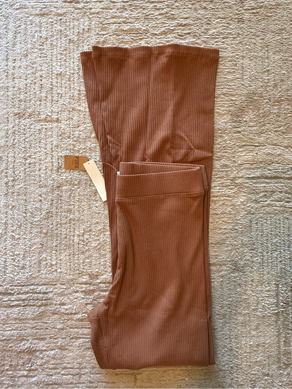 PINK Victoria's Secret Ribbed Wide Leg Pants in Rust Brown